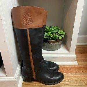 Franco Sarto Women’s Size 8 wide calf riding boots knee high black and brown